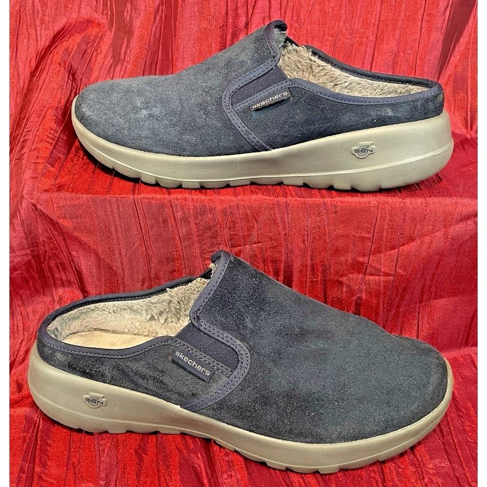 Skechers Gen5 Goga Max Navy Suede Leather Clogs Mules Shoes Womens 7 15530W - Picture 2 of 8